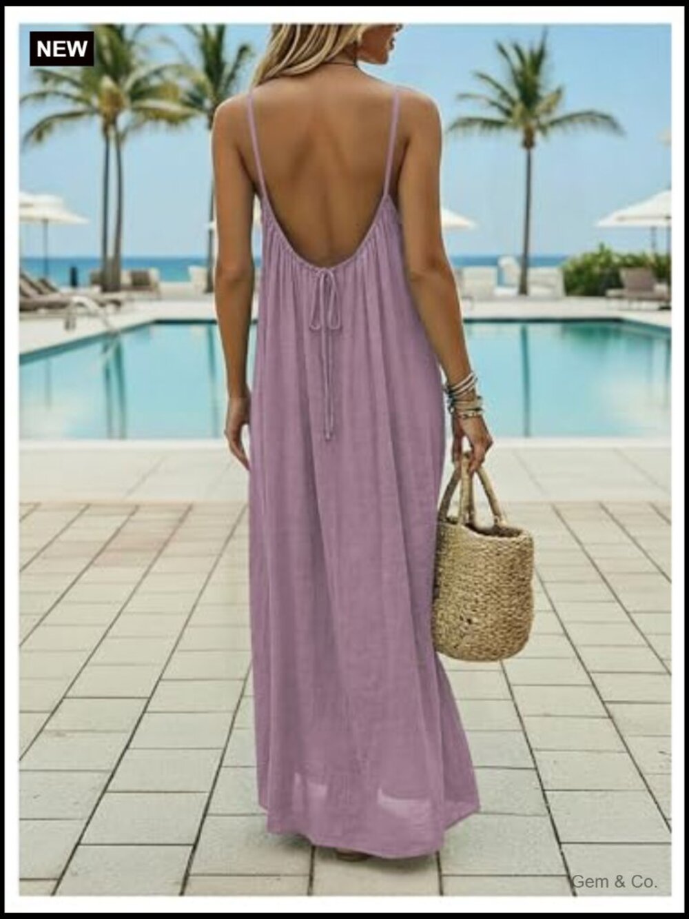 Open Back Spaghetti Strap Maxi Dress Loose Flowy Vacation Sundress - Picture 2 of 6